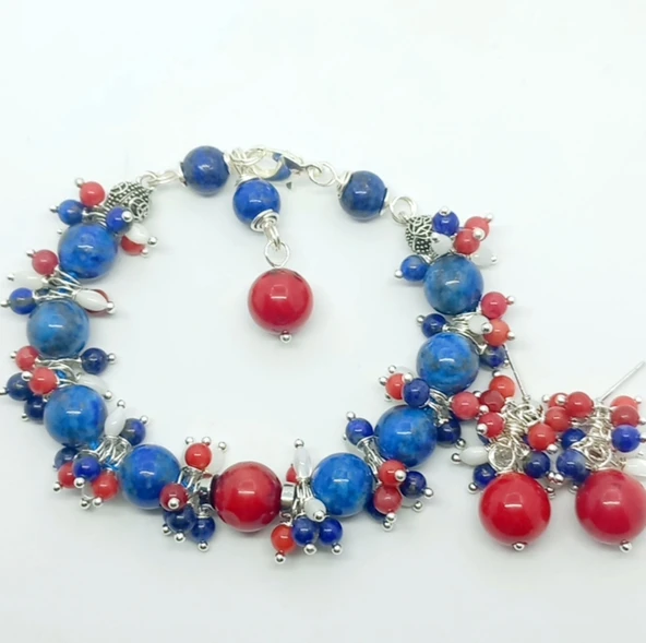 2211 Lapis lazuli Mercan el yapımı bileklik - 5
