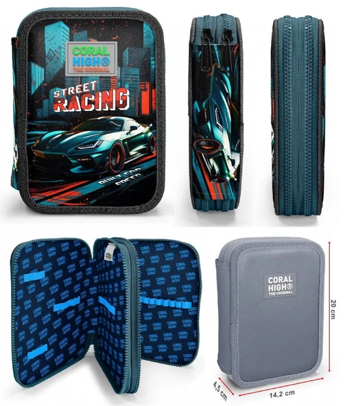 Coral High Yeşil Yarış Arabası Erkek Çocuk Okul Çantası ve Organizer Kalemlik Seti 23765 11151 - Resim 2