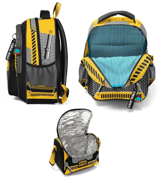 Coral High Erkek Çocuklara Özel İlkokul Çantası ve Beslenme Çantası Takım - Siyah Sarı Robot - Resim 2