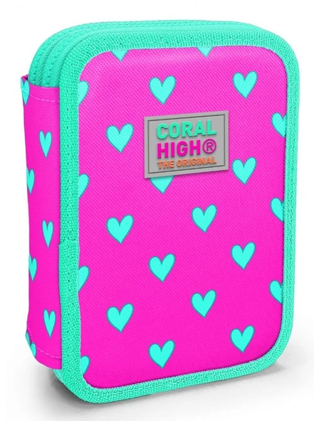 Coral High Organizer İki Katlı Kalem Çantası - Yeşil Pembe Kalp Desenli, Kız Çocuk, Yeşil Pembe Kalp Desenli - Resim 6
