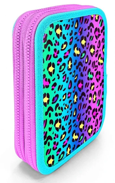 Coral High İki Katlı Düzenleyici Kalem Kutusu - Yeşil Mor Leopar, Kız Çocuk/Kadın, Yeşil Mor Leopar - Resim 2