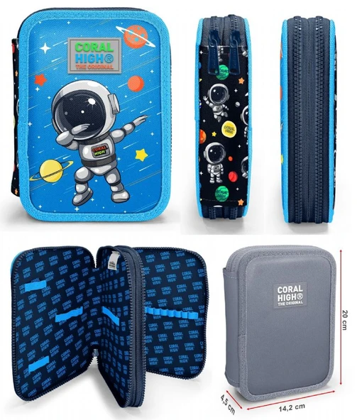 Coral High Mavi Astronot Erkek Çocuk Okul Çantası ve Organizer Kalemlik Seti 23486+11149 - Resim 2