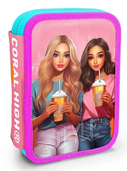 Coral High İki Katlı Organizer Kalemlik - Pembe Kırmızı Fashion Girl, Kız Çocuk, Pembe Kırmızı Fashion Girl ürün görseli