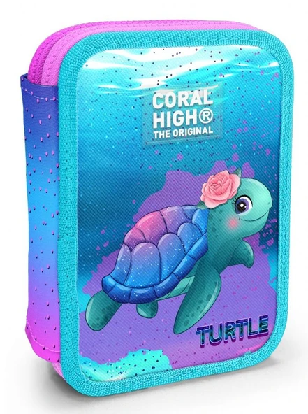 Coral High Organizer İki Katlı Kalem Çantası - Turkuaz Pembe Kaplumbağa, Kız Çocuk, Turkuaz Pembe Kaplumbağa ürün görseli