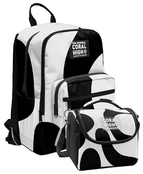 Coral High İlkokul ve Ortaokul Sırt Çantası ve Beslenme Seti - Erkek Çocuklar İçin Renkli Çizgili Siyah Beyaz ürün görseli