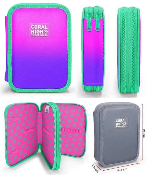 Coral High Pembe Mor Gradyan Kız Çocuk Okul Çantası ve Organizer Kalemlik Seti 23762 11137 - Resim 2