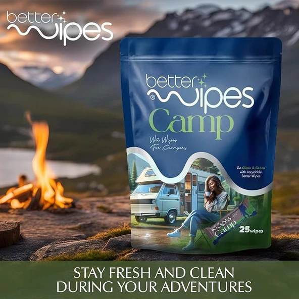Better Wipes Kamp ve Kampçılar için Vücud Temizleme Mendilleri Alkol İçermeyen,Hipoalerjik 25 Adet