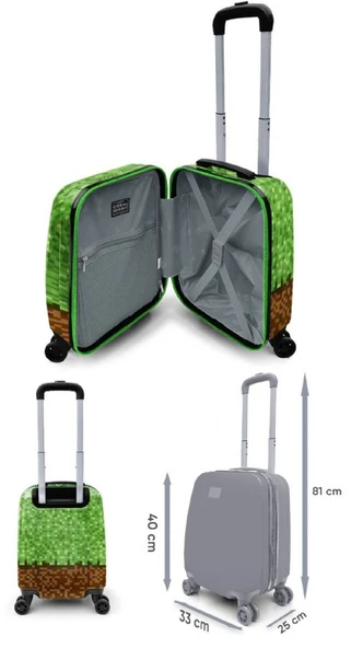 Coral High Erkek Çocuk Yeşil Kahverengi Craft Desenli Çocuk Valizi ve Seyahat/Spor Çantası Seti - Resim 2
