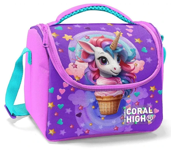 Coral High Kız Çocuk Termoslu Beslenme Çantası - Mor Pembe Dondurma Unicorn, Kız Çocuk - Resim 6