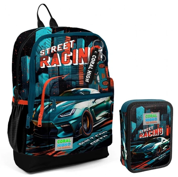 Coral High Yeşil Yarış Arabası Erkek Çocuk Okul Çantası ve Organizer Kalemlik Seti 23765 11151 ürün görseli