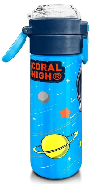 Coral High 500 ml Lacivert Mavi Astronot Desenli - Erkek Çocuk Paslanmaz Çelik Okul Termosu/Suluk/Matara - 3