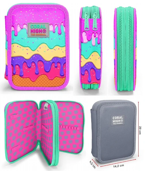 Coral High Pembe Mor Dondurma Kız Çocuk Okul Çantası ve Organizer Kalemlik Seti - Resim 2