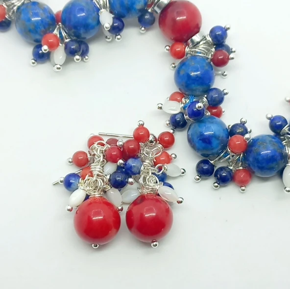 2211 Lapis lazuli Mercan el yapımı bileklik - 4