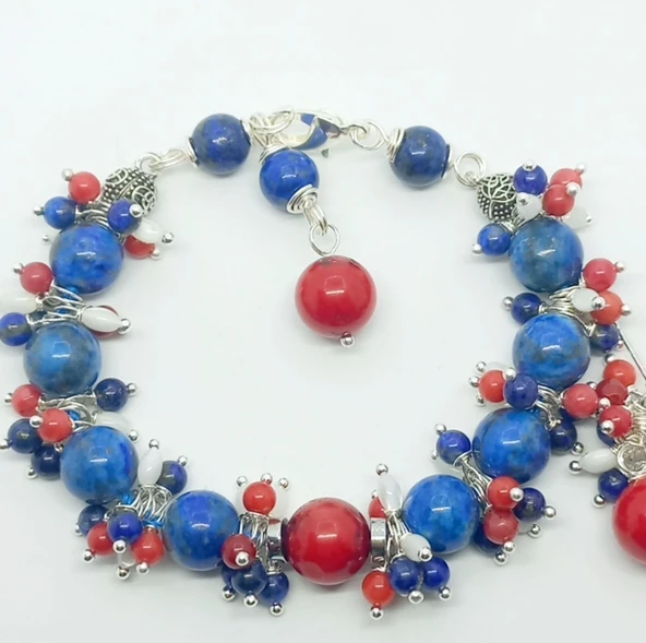2211 Lapis lazuli Mercan el yapımı bileklik - 1