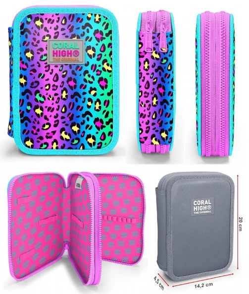 Coral High Yeşil Mor Leopar Kız Çocuk Okul Çantası ve Organizer Kalemlik Seti 23769 11143 - Resim 2