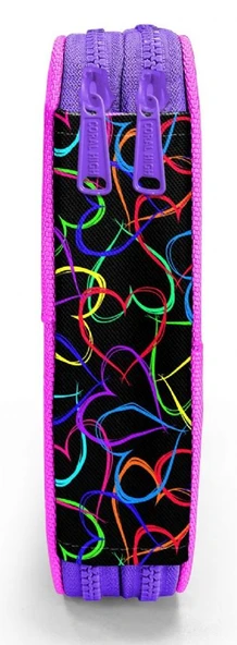 Coral High İki Katlı Düzenleyici Kalem Kutusu - Kalp Baskılı Siyah Pembe, Kız Çocuk, Kalp Baskılı Siyah Pembe - Resim 9