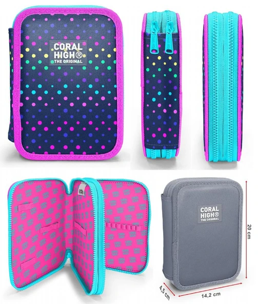 Coral High Puantiyeli Lacivert Kız Çocuk Okul Çantası ve Organizer Kalemlik Seti - İlkokul ve Ortaokul - Resim 2