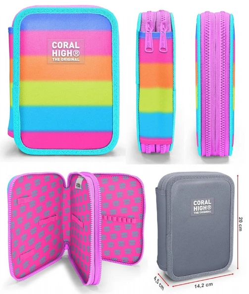 Coral High Pembe Turuncu Renk Geçişli Kız Çocuk Okul Çantası ve Organizer Kalemlik Seti 23770 11140 - Resim 4