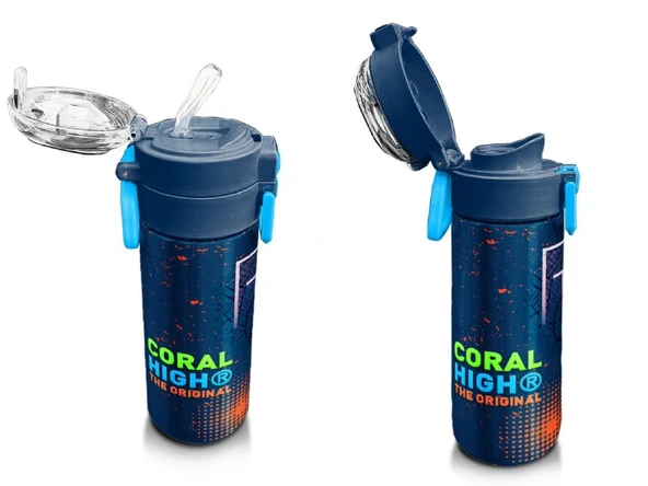 Coral High 500 ml Paslanmaz Çelik Okul Termosu/Suluk/Matara - Erkek Çocuk - Turuncu Lacivert Basketbol Desenli - Sızdırma Yapmaz - 8