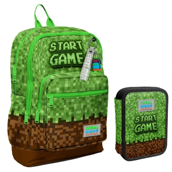 Coral High Yeşil Kahverengi Craft Erkek Çocuk Okul Çantası ve Organizer Kalemlik Seti 23776 11154 - Resim 3