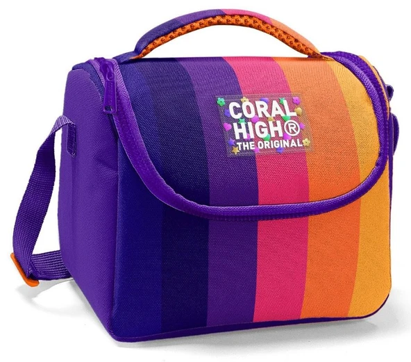 Coral High Kız Çocuk Termoslu Beslenme Çantası - Mor Turuncu Renkli Çizgili, Kız Çocuk ürün görseli