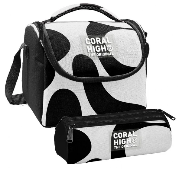 Coral High Erkek Çocuk Renkli Çizgili Siyah Beyaz Thermo Beslenme Çantası ve Üç Bölmeli Kalem Çantası Seti ürün görseli