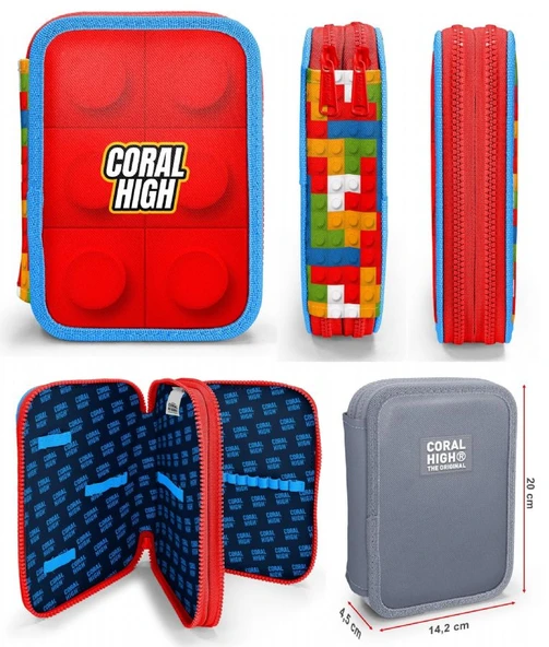 Coral High Kırmızı Yapı Blokları Erkek Çocuk Okul Çantası ve Organizer Kalemlik Seti 23775 11157 - Resim 4