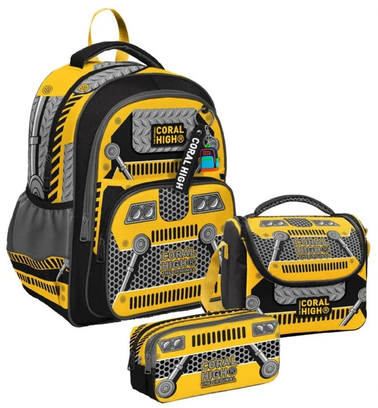 Coral High Üç Bölmeli Siyah Sarı Robot, Erkek Çocuk, İlkokul Üçlü Okul Çanta Seti ürün görseli