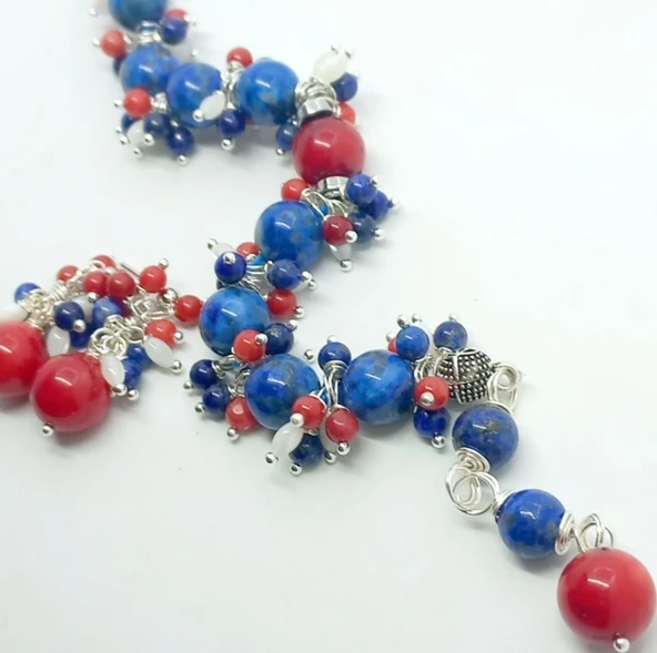 2211 Lapis lazuli Mercan el yapımı bileklik - 3