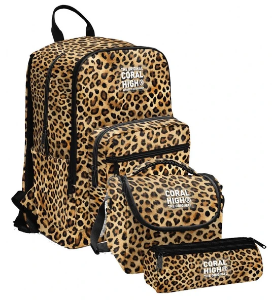Coral High İlkokul ve Ortaokul Okul Çanta Üçlüsü - Kız Çocuk, Kahverengi Leopar ürün görseli