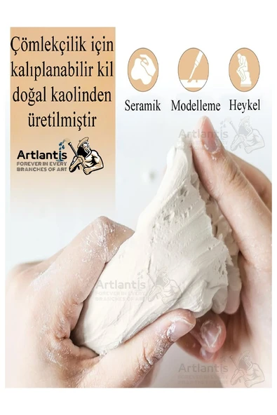 Beyaz Seramik Hamuru 2 Kg Seramik Başlangıç Seti Ebeşuar Modelleme Artdeco 6 Renk Akrilik Boya Fırça 75 ml Heykel - 4