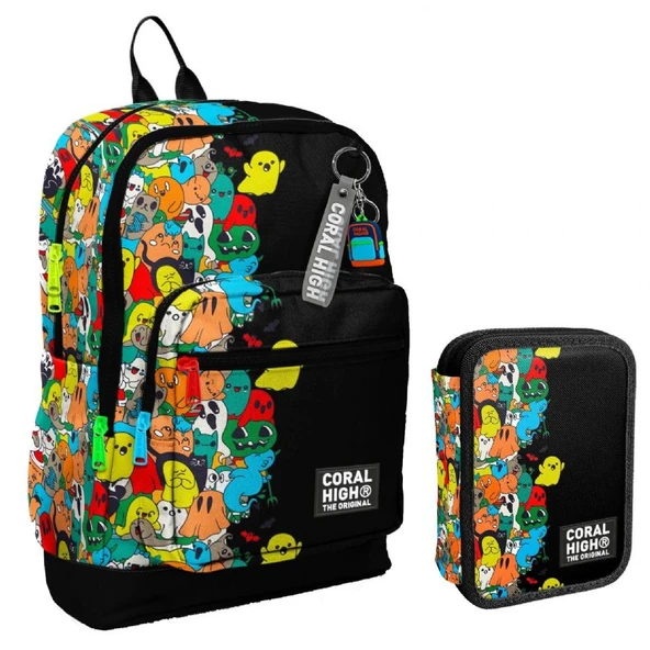 Coral High Siyah Hayaletler Erkek Çocuk Okul Çantası ve Organizer Kalemlik Seti 23774 11150 - Resim 3