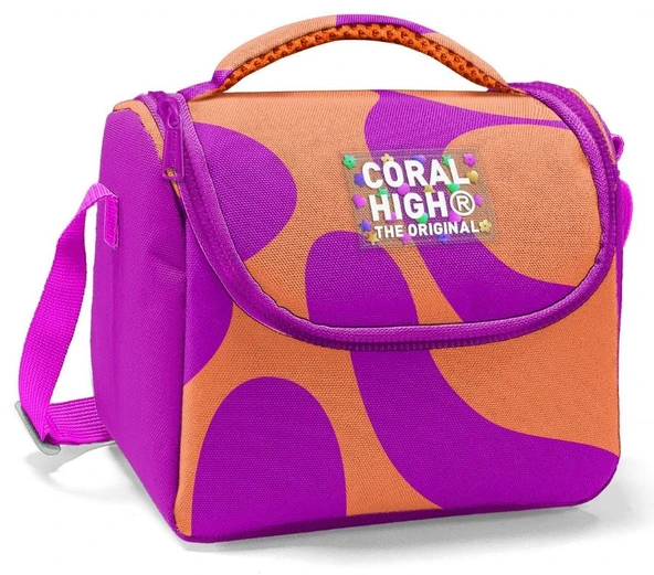 Coral High İlkokul Kız Çocuk Okul Beslenme Çantası, Turuncu Mor Renkli Çizgili, Termoslu (Isı Yalıtımlı) ürün görseli
