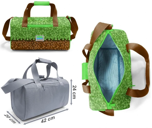 Coral High Erkek Çocuk Yeşil Kahverengi Craft Desenli Çocuk Valizi ve Seyahat/Spor Çantası Seti - Resim 3