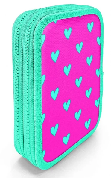 Coral High Organizer İki Katlı Kalem Çantası - Yeşil Pembe Kalp Desenli, Kız Çocuk, Yeşil Pembe Kalp Desenli - Resim 2