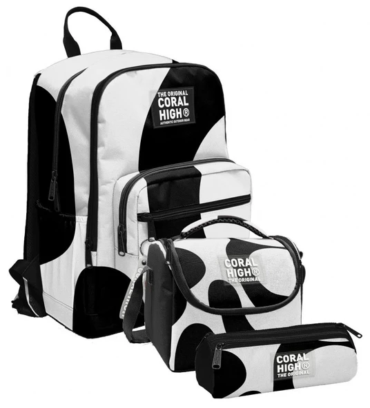 Coral High İlkokul ve Ortaokul Okul Çanta Üçlüsü - Erkek Çocuk, Renkli Çizgili Siyah Beyaz ürün görseli