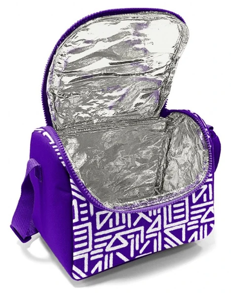 Coral High Kız Çocuk Termoslu Beslenme Çantası - Mor Beyaz Geometrik Şekiller, Kız Çocuk - Resim 4