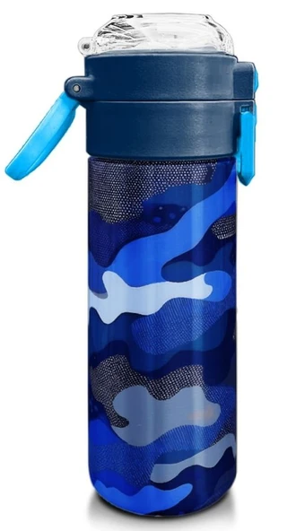 Coral High Erkek Çocuk İçin 500 ml'lik Paslanmaz Çelik Termos/Suluk - Lacivert Saks Kamuflaj Desenli - Resim 7