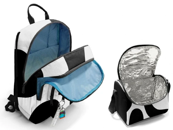 Coral High İlkokul ve Ortaokul Sırt Çantası ve Beslenme Seti - Erkek Çocuklar İçin Renkli Çizgili Siyah Beyaz - Resim 2