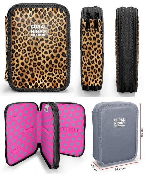 Coral High Kahverengi Leopar Kız Çocuk Okul Çantası ve Organizer Kalemlik Seti - İlkokul ve Ortaokul - Resim 2