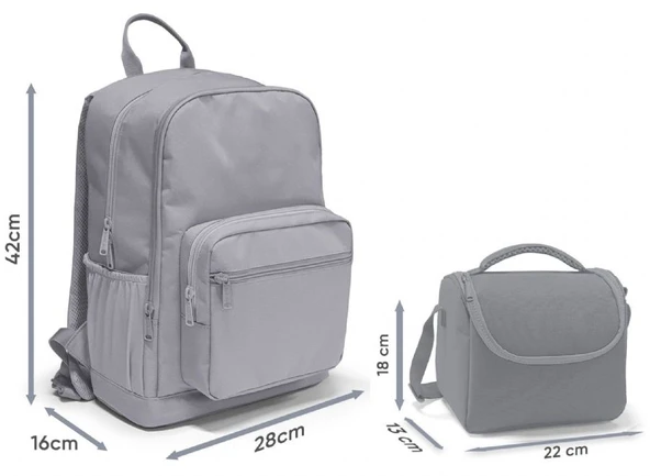 Coral High İlkokul ve Ortaokul Sırt Çantası ve Beslenme Seti - Kız Çocuklar İçin Turuncu Mor Renkli Çizgili - Resim 3