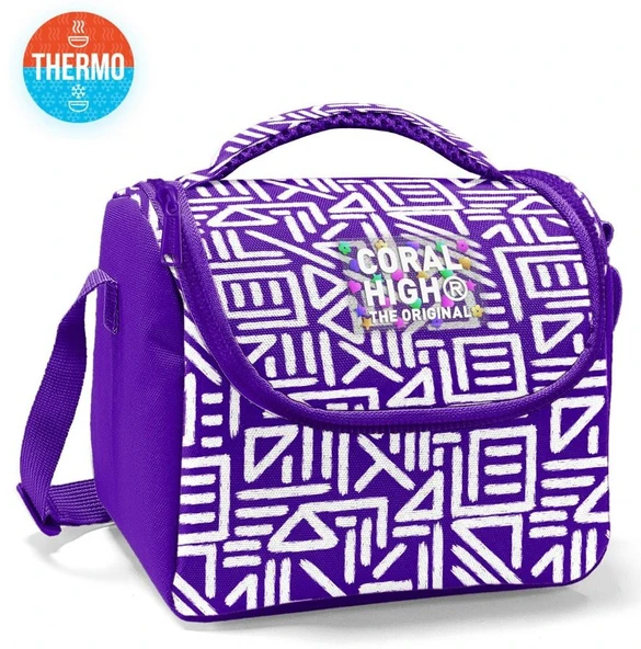 Coral High Kız Çocuk Termoslu Beslenme Çantası - Mor Beyaz Geometrik Şekiller, Kız Çocuk - Resim 2