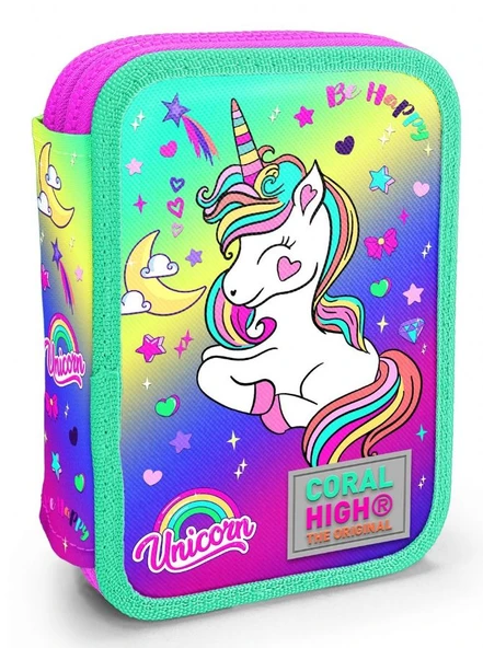 Coral High Organizer İki Katlı Kalem Çantası - Yeşil Mor Unicorn, Kız Çocuk, Yeşil Mor Unicorn ürün görseli