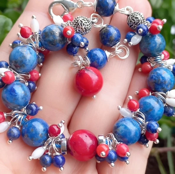 2211 Lapis lazuli Mercan el yapımı bileklik - 2