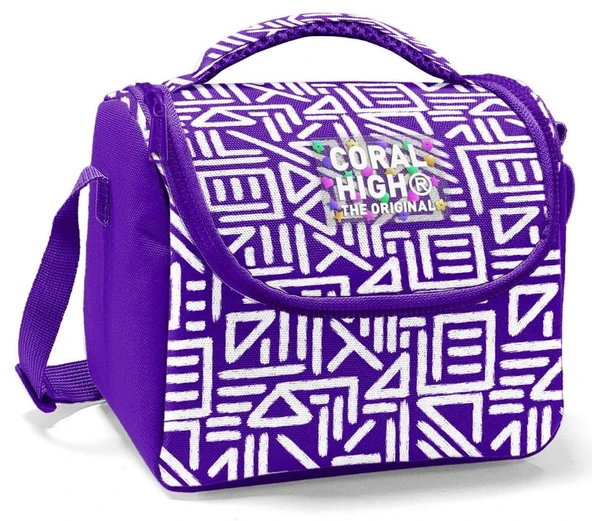 Coral High Kız Çocuk Termoslu Beslenme Çantası - Mor Beyaz Geometrik Şekiller, Kız Çocuk ürün görseli