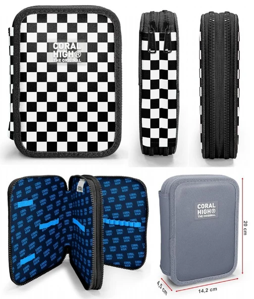 Coral High Siyah Beyaz Damalı Kız Çocuk Okul Çantası ve Organizer Kalemlik Seti - İlkokul ve Ortaokul - Resim 4