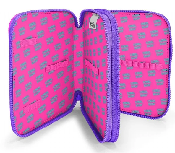 Coral High İki Katlı Düzenleyici Kalem Kutusu - Kalp Baskılı Siyah Pembe, Kız Çocuk, Kalp Baskılı Siyah Pembe - Resim 8