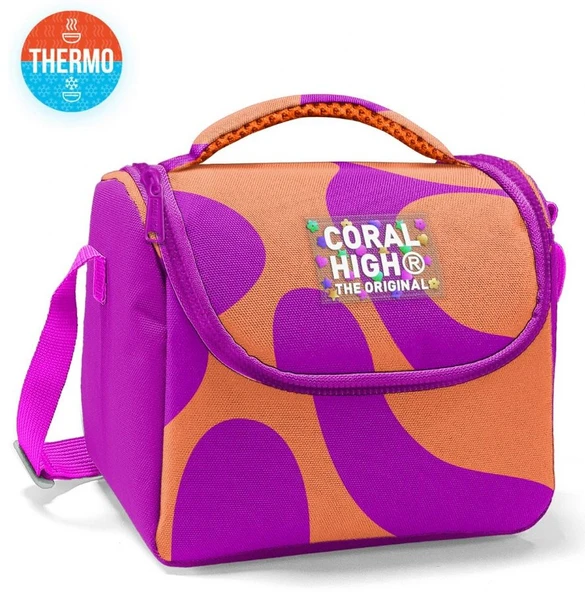 Coral High İlkokul Kız Çocuk Okul Beslenme Çantası, Turuncu Mor Renkli Çizgili, Termoslu (Isı Yalıtımlı) - Resim 2