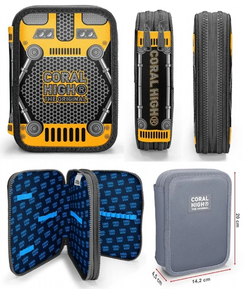 Coral High Siyah Sarı Robot Erkek Çocuk Okul Çantası ve İki Katlı Organizer Kalemlik Seti - Resim 2