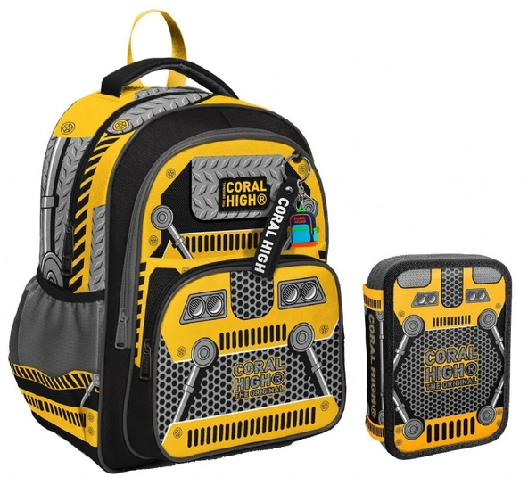 Coral High Siyah Sarı Robot Erkek Çocuk Okul Çantası ve İki Katlı Organizer Kalemlik Seti - Resim 3